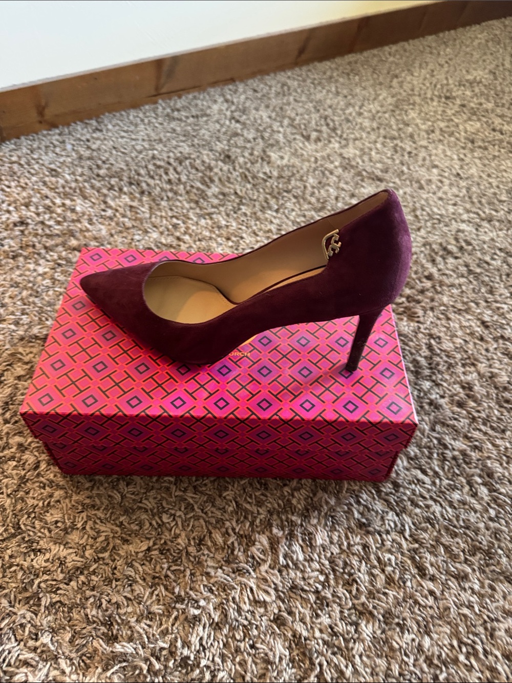 Tory Burch Wine Suede Pointed-Toe Stiletto Pump